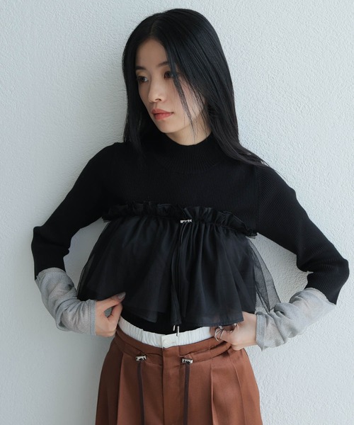 チュールフリル×シアーカフスリブニットセット レディース LADYMADE チュールフリル×シアーカフスリブニットセット