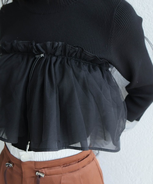 LADYMADE チュールフリル×シアーカフスリブニットセット