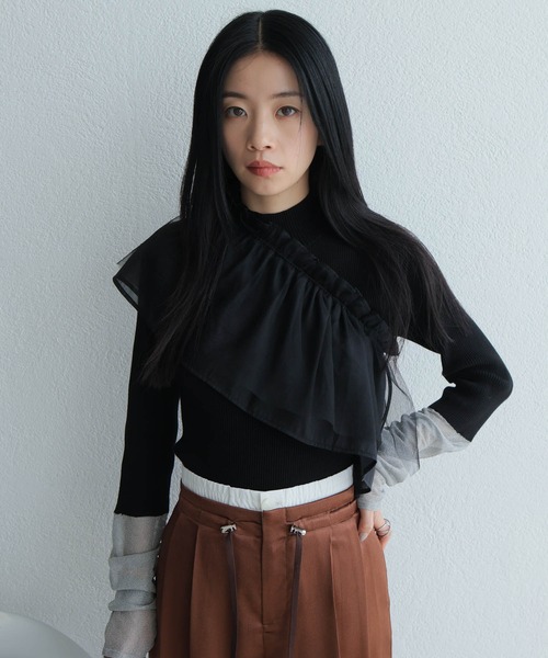 レディメイド（LADYMADE）/チュールフリル×シアーカフスリブニットセット LADYMADE（レディメイド） チュールフリル×シアーカフスリブニット