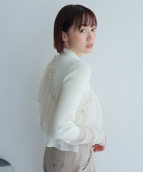 LADYMADE（レディメイド） チュールフリル×シアーカフスリブニット