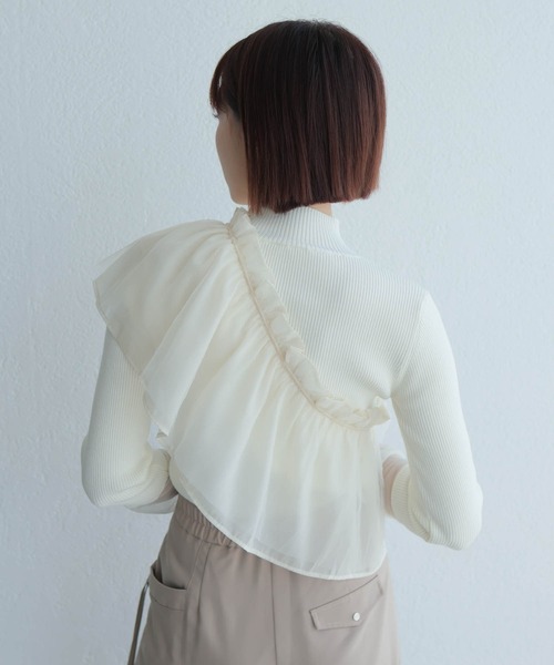 LADYMADE（レディメイド） チュールフリル×シアーカフスリブニット