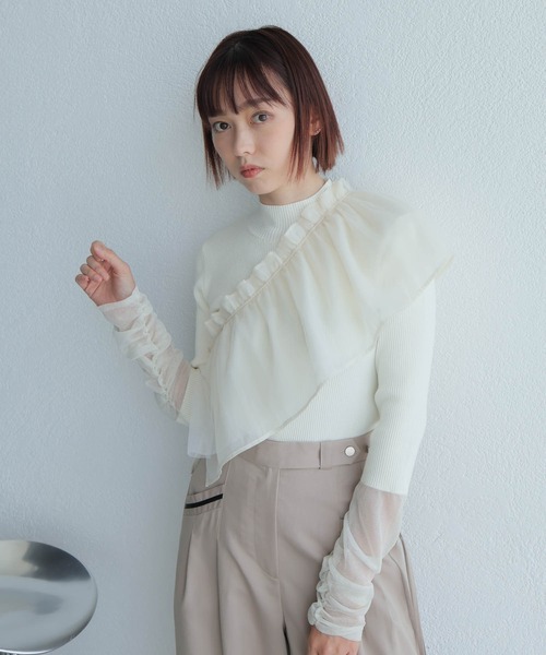 チュールフリル×シアーカフスリブニットセット LADYMADE チュールフリル×シアーカフスリブニットセット