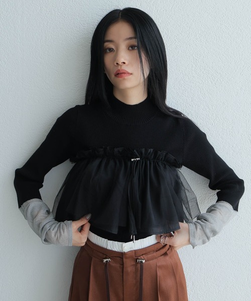 チュールフリル×シアーカフスリブニットセット LADYMADE チュールフリル×シアーカフスリブニットセット