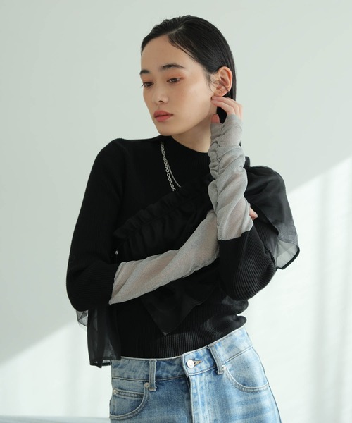 LADYMADE（レディメイド） チュールフリル×シアーカフスリブニット 