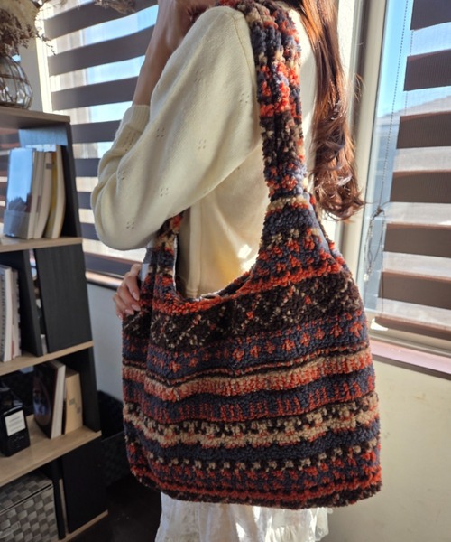 ショルダーバッグ バッグ ボア チェック柄プリント A4対応 大容量