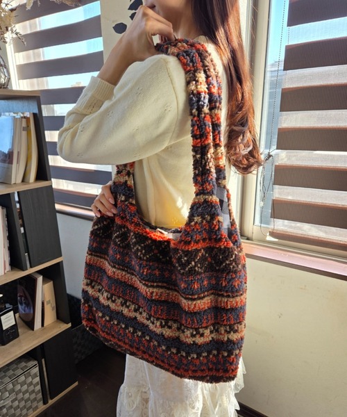 ショルダーバッグ バッグ ボア チェック柄プリント A4対応 大容量