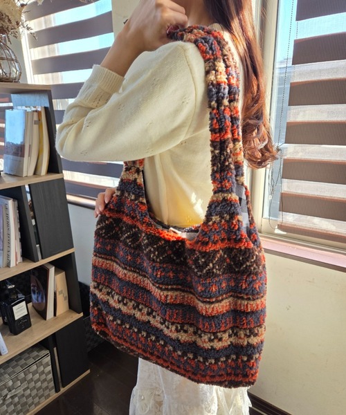 ショルダーバッグ バッグ ボア チェック柄プリント A4対応 大容量