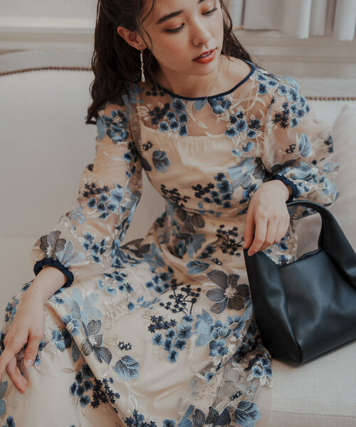 Kastane/オケージョン/embroidery organdy dress セール】【オケージョンドレス/結婚式】embroidery organdy