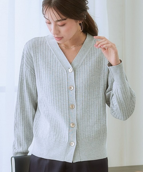 7days Life Styling カーディガン ショート丈Vネックリブニット