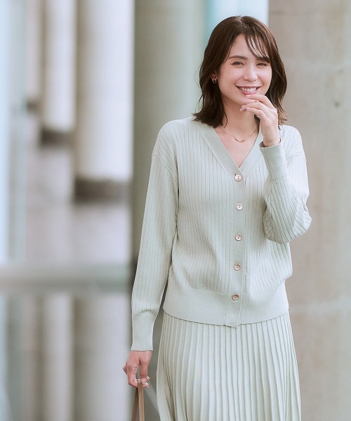 7days Life Styling カーディガン ショート丈Vネックリブニット
