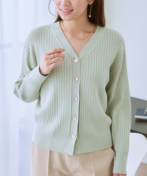 7days Life Styling カーディガン ショート丈Vネックリブニット