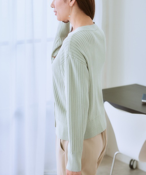 7days Life Styling カーディガン ショート丈Vネックリブニット