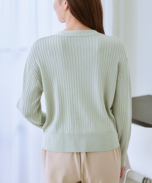 7days Life Styling カーディガン ショート丈Vネックリブニット