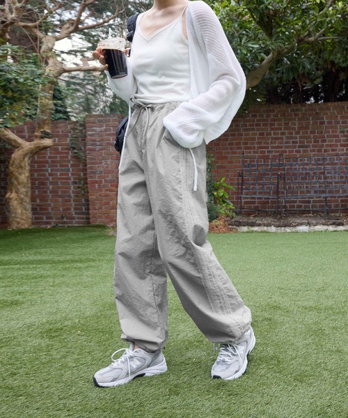 ワイドパンツ パンツ サイドライン2WAYナイロンパンツ レディース