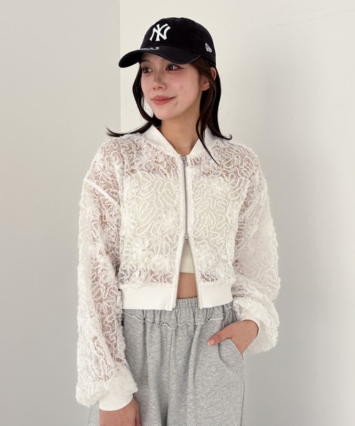 Heather ブルゾン アウター コード刺繍フラワーブルゾン 323285
