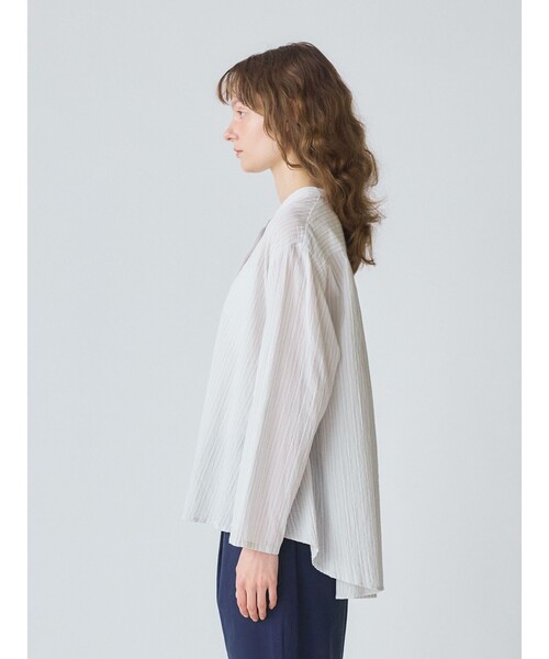 MidiUmi ブラウス シャツ シアーストライプバックギャザーシャツ