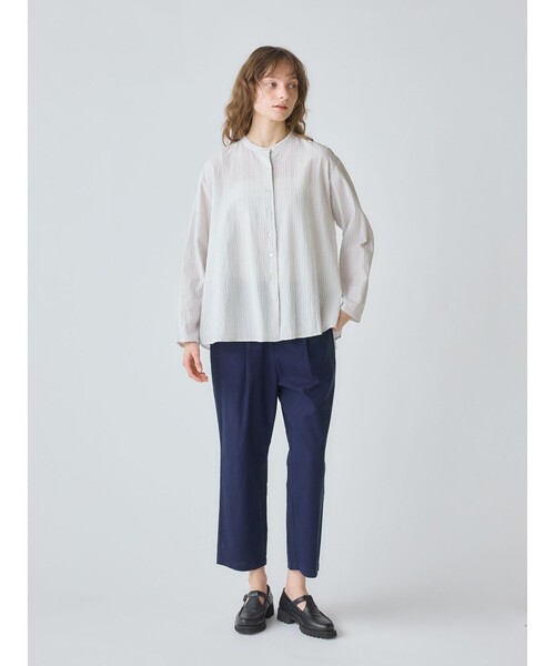 ブラウス シャツ MidiUmi シアーストライプバックギャザーシャツ レディース MidiUmi ブラウス シャツ シアーストライプバックギャザーシャツ
