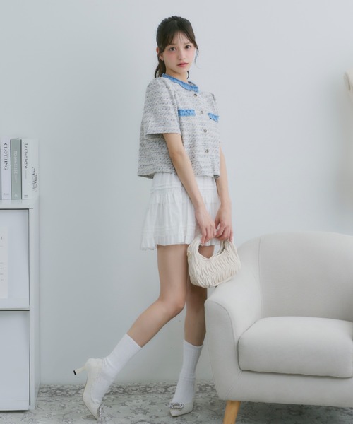 TITTY＆CO. ジャケット ノーカラージャケット フリンジツイード