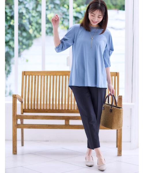 tシャツ 「腰周りカバー」すっきり見えAラインカットソー レディースの画像