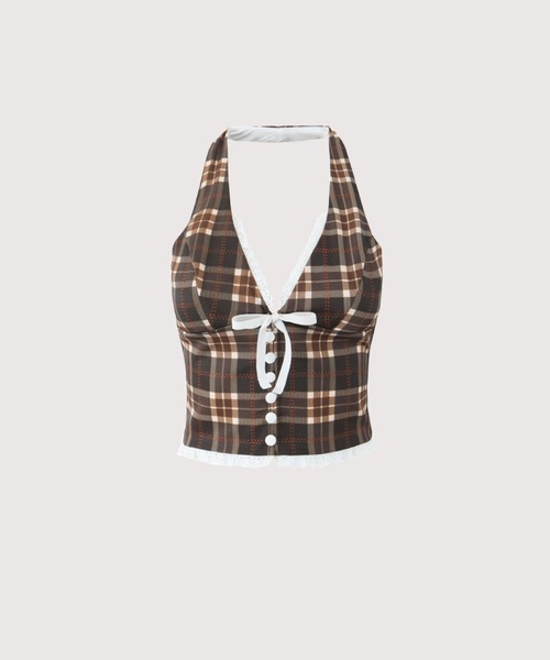 キャミソール Halter Plaid Top