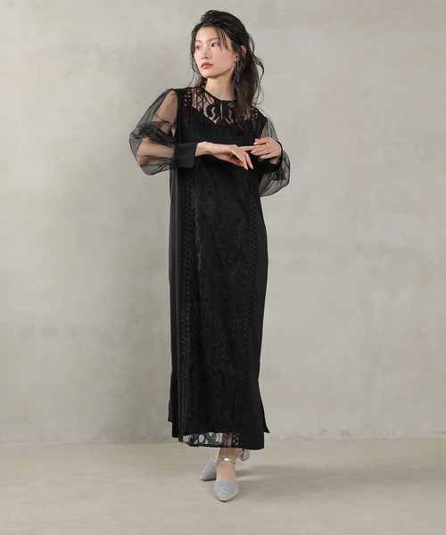 kana オリーブグリーン バックオープン ロングドレス フレアスリーブ 花柄 楽天市場】レースフレアスリーブロングドレス／カナ（kana