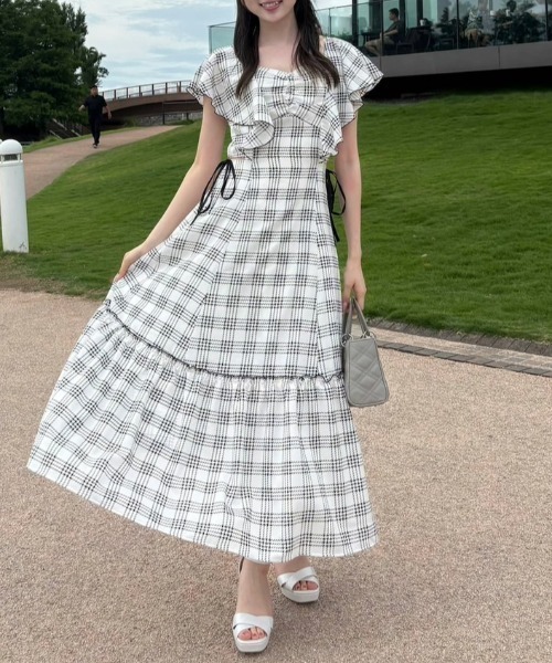 rienda ワンピース フリルウエストオープンワンピース 夏服