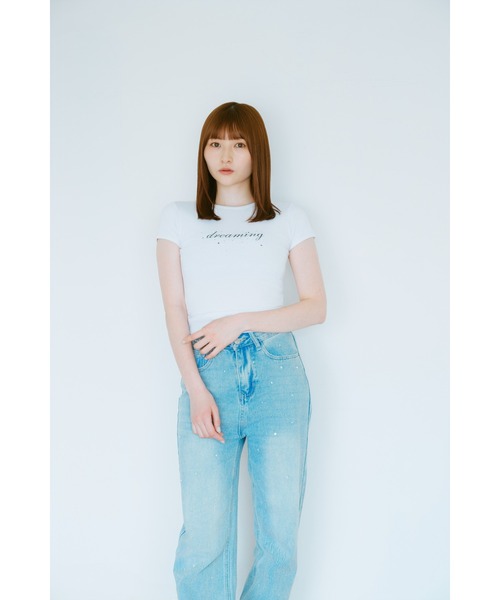タグ付き未使用品　ルルムウ レディース Tシャツ 半袖 M ブルー系 コットンTシャツ Tシャツ レディース トップス 半袖 無地・再
