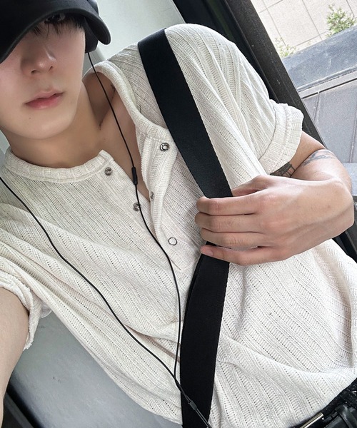 [COSYHARU]Beloa Golgi Henley Neck Short Sleeve関税・配送料込 COSYHARU tシャツ ベロアリブヘンリーネック半袖Tシャツ メンズ