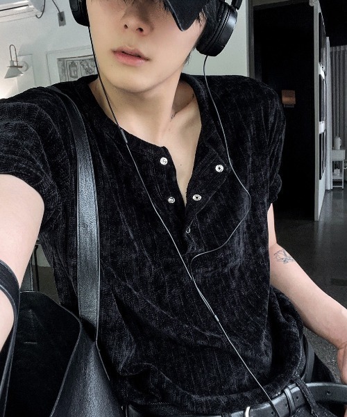 [COSYHARU]Beloa Golgi Henley Neck Short Sleeve関税・配送料込 COSYHARU tシャツ ベロアリブヘンリーネック半袖Tシャツ メンズ