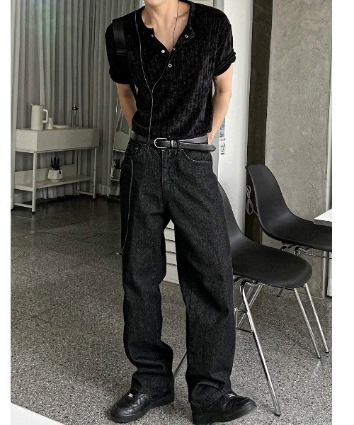 [COSYHARU]Beloa Golgi Henley Neck Short Sleeve関税・配送料込 COSYHARU tシャツ ベロアリブヘンリーネック半袖Tシャツ メンズ