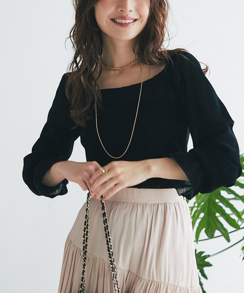 tシャツ 「KAZUMI監修カラーあり」フロッキーチュールスクエアネックカットソー レディース