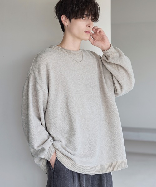 セーター ニット 畦編みモールクルーニット メンズ レディース