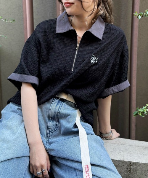 「DOUBLE NAME」 半袖ブラウス FREE オフホワイト レディース_画像3