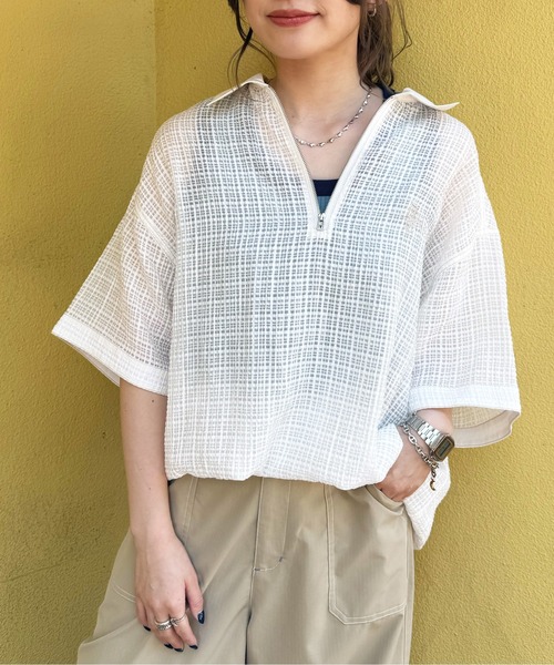 「DOUBLE NAME」 半袖ブラウス FREE オフホワイト レディース_画像6