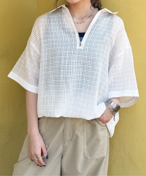「DOUBLE NAME」 半袖ブラウス FREE オフホワイト レディース_画像8