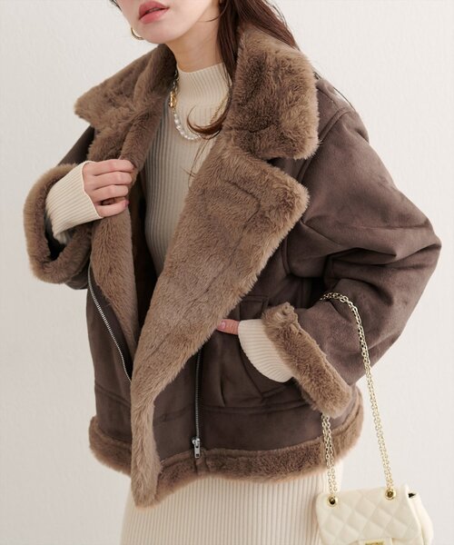 natural couture ブルゾン アウター フェイクファームートンブルゾン