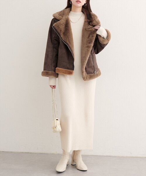 natural couture ブルゾン アウター フェイクファームートンブルゾン