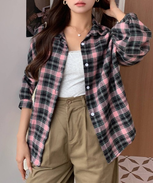 ベースレンジ　チェック　長袖　コットン　レディース　シャツ　ブラウス　XS ブラウス シャツ ベーシック×チェック柄シャツ レディース : ZOZOTOWN