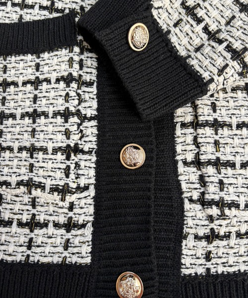 CANVAS+ カーディガン 「CANVAS＋」バイカラーチェックニット