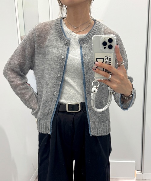 I-SOOK（アイスー） カーディガン バイカラーシアーモヘアカーディガン