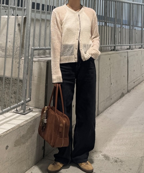 I-SOOK（アイスー） カーディガン バイカラーシアーモヘアカーディガン