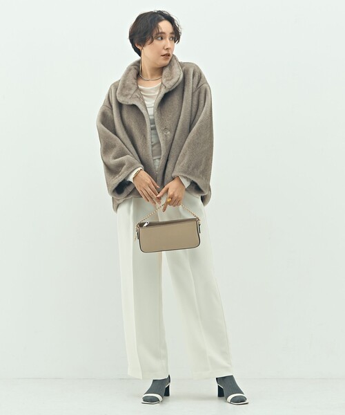 ノーリーズソフィ　 フォックスファー付きウールショートコート ノーリーズソフィ フォックスファー付きウールショートコート NOLLEY'S