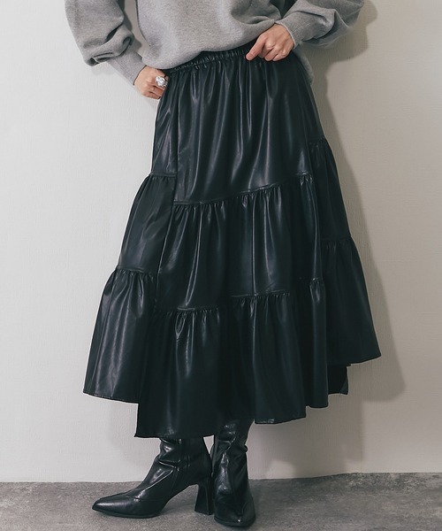 スカート ソフトレザー風ティアードスカート : ZOZOTOWN Yahoo!店