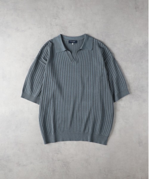 「BACK NUMBER」 半袖ニット L ターコイズブルー メンズ_画像4