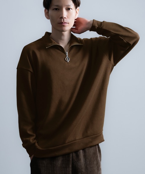 TENDERLOIN テンダーロイン 日本製 長袖 ハーフボタン セーター L ブラウン系 ニット メンズ improves（インプローブス） セーター ニット ミラノリブ ハーフジップ