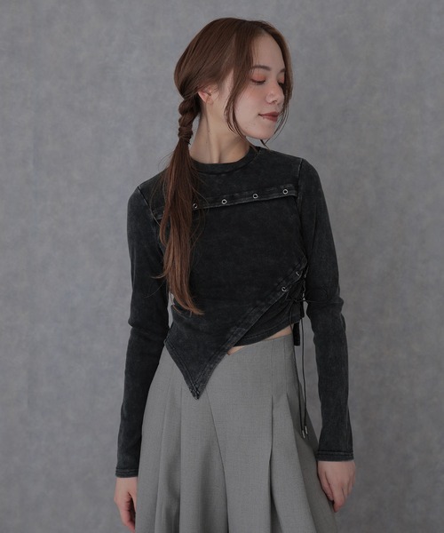 tシャツ asymmetry hem eyelet tops レディース | SUWDEE
