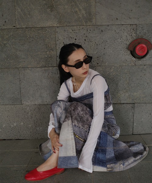 スカート DENIM PATCHWORK PRINT SKIRT DENIM PATCHWORK PRINT SKIRT
