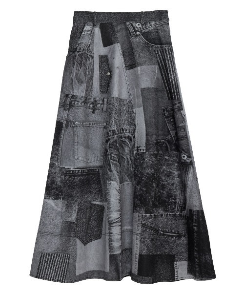 Ameri（アメリ） デニムスカート DENIM PATCHWORK PRINT SKIRT