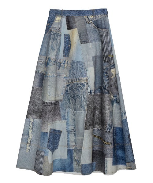 Ameri（アメリ） デニムスカート DENIM PATCHWORK PRINT SKIRT