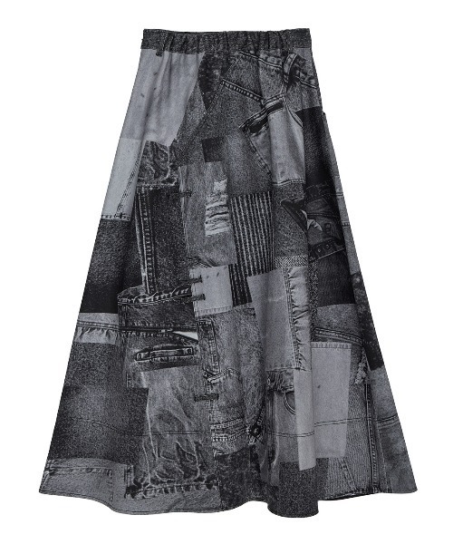 Ameri（アメリ） デニムスカート DENIM PATCHWORK PRINT SKIRT